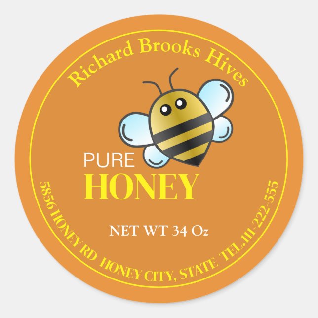 Sticker Jaune Étiquette d'abeille de dessin (Devant)