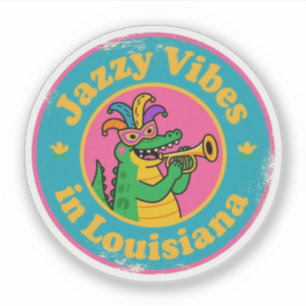 Sticker Jazzy Vibes_ Alligator Louisiane avec Mask Retro
