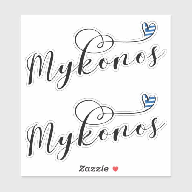 Sticker Je Coeur Mykonos, Grèce (Feuille)