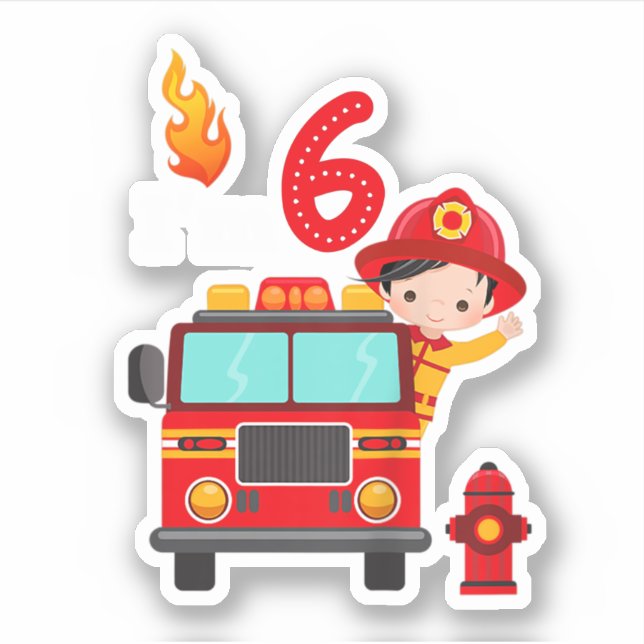 Sticker Je suis 6e anniversaire Boy Fire Engine Truck Todd (Devant)