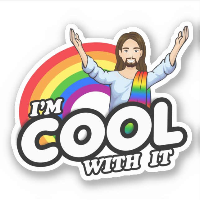Sticker Je suis Cool avec - Rainbow Jesus (Devant)