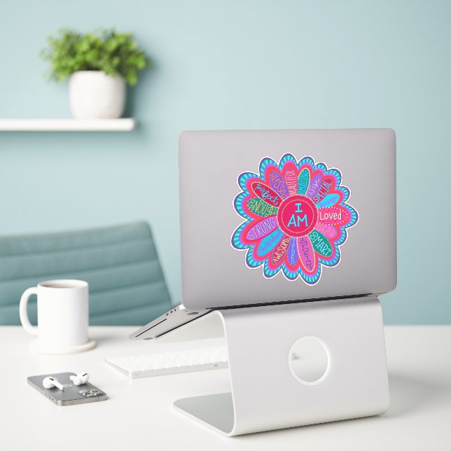 Sticker Je Suis Encouragée Fleur Rose, Inspiritisme (Ordinateur portable sur le bureau)