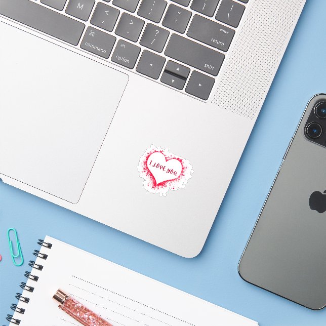 Sticker Je T'Aime (Ordinateur portable avec iPhone)
