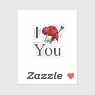 Sticker Je t'aime cœur mortellement blessé avec une flèche