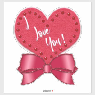 Sticker Je t'aime Saint Valentin Faux Satin Nœud Rouge Cœu