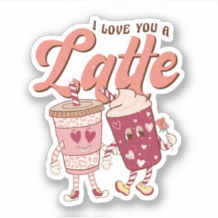 Sticker Je t'aime un latte rétro super Valentines