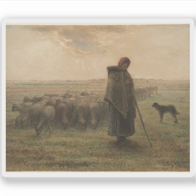 Sticker Jean-François Millet - Bergère et son troupeau (Devant)