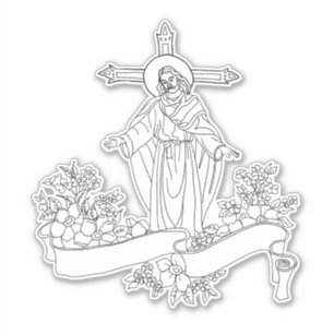 Sticker jésus Christ fleurs scroll art coloriage page