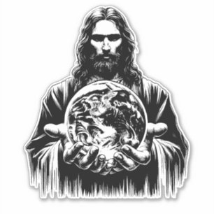Sticker Jésus Christ Holding Le monde Art illustration