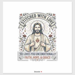 Sticker Jésus Couture Tricot Chemise Graphique Chrétien_1