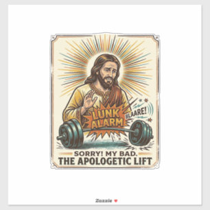 Sticker Jésus laissant tomber un haltère lourd bruyamment
