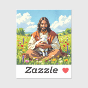Sticker Jésus tenant un agneau Religieux chrétien