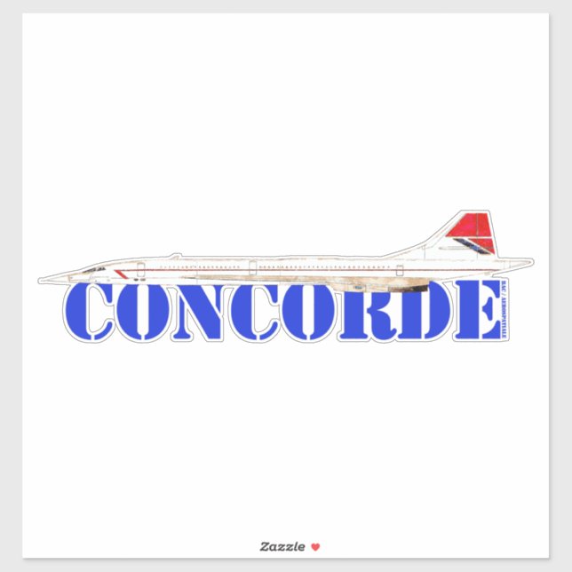 Sticker Jet Concorde avec texte bleu gras (Feuille)