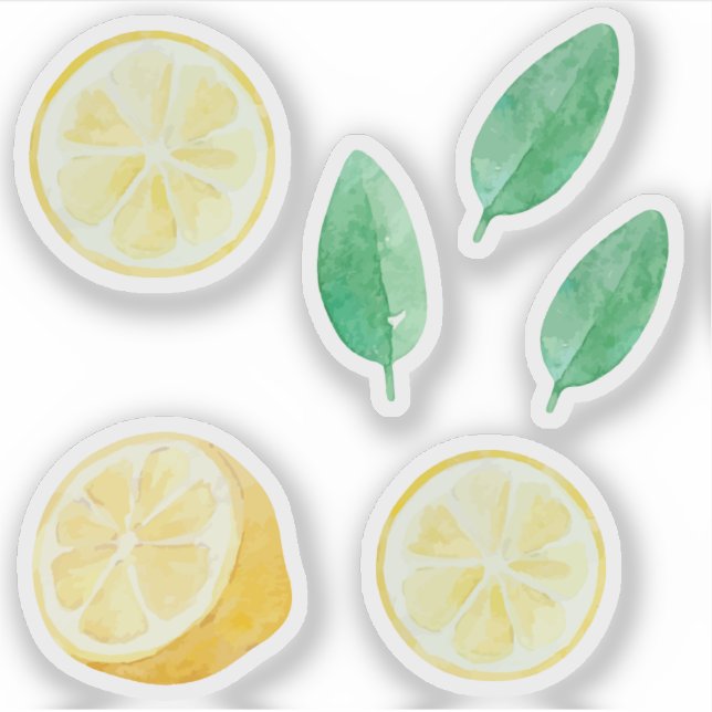 Sticker Jeu d'aquarelles citrons jaunes à la citronnelle (Devant)