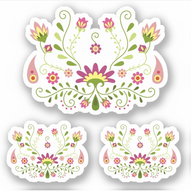 Sticker Jeu de 3 rose traditionnel mexicain floral (Devant)