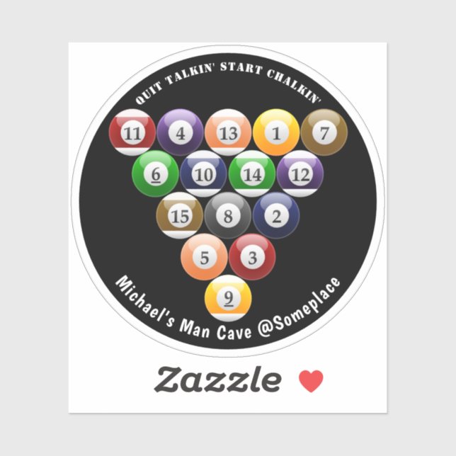 Sticker Jeu de billard à huit balles en rack à 8 balles (Feuille)