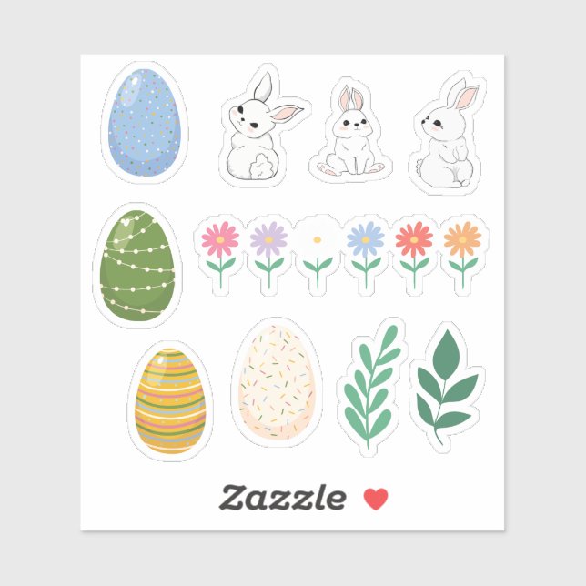 Sticker Jeu de Pâques, lapins, Oeufs, Fleurs (Feuille)