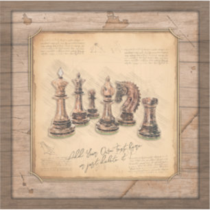 Sticker Jeu d'échecs sur Grunge Joueur en bois