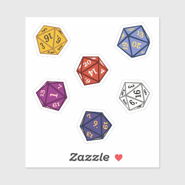 Sticker Jeu multicouleur D20 Polyèdre Dice (Feuille)