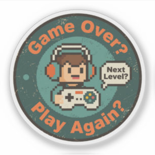 Sticker Jeu Rétro Pixel Art Game Over Rejouer Design pour 