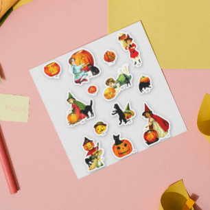 Sticker Jeu vintage de citrouille de sorcière Halloween