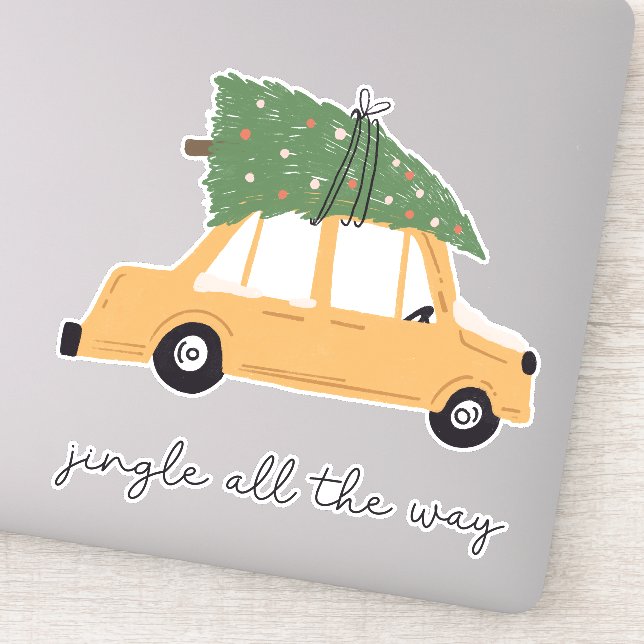 Sticker Jingle All Way Voiture et Noël Arbre vacances (Détail)