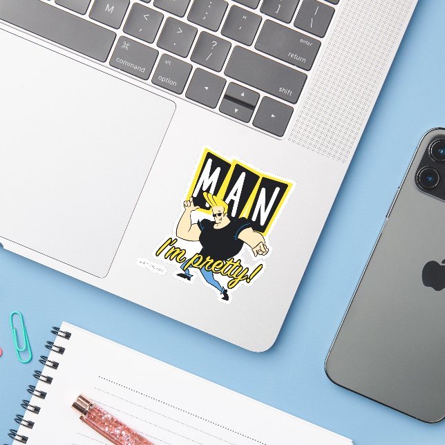 Sticker Johnny Bravo - Man I'm Pretty (Ordinateur portable avec iPhone)