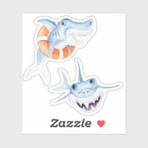 Sticker Joli bébé requin gémissant aquarelle art