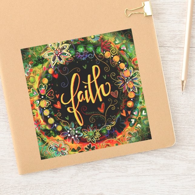 Sticker Joli Boho Floral Noir Élégant Faith Inspirivity (Carnet)