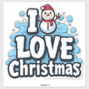 Sticker Joli bonhomme de neige avec chapeau rouge et échar