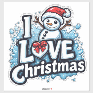 Sticker Joli bonhomme de neige avec chapeau rouge et échar