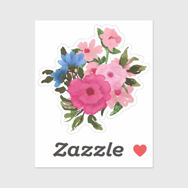 Sticker Joli bouquet rose et bleu floral (Feuille)