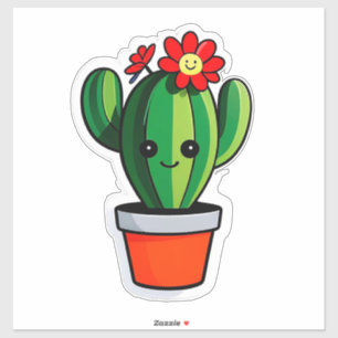 Sticker Joli cactus de dessin animé en pot avec fleur