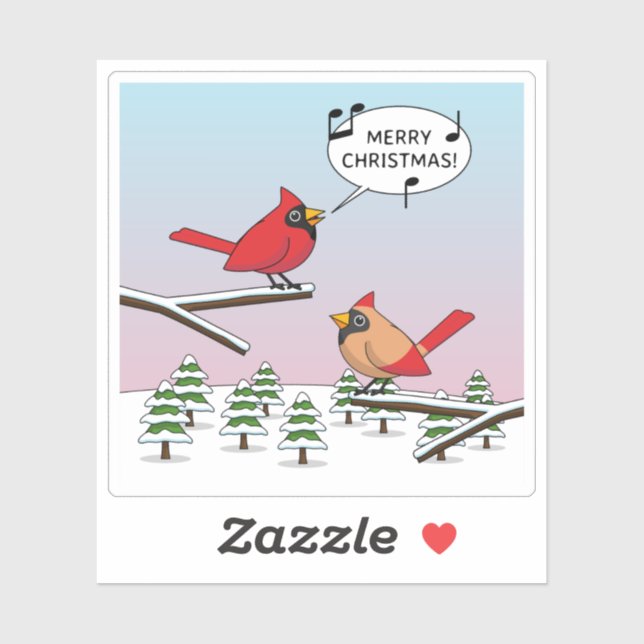 Sticker Joli Cardinal Rouge chanter Joyeux Noël (Feuille)