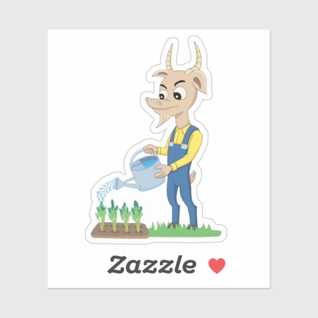 Sticker Joli cartoon de jardinier chèvre (Feuille)