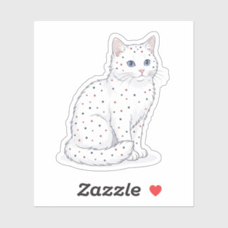 Sticker Joli chat blanc avec un motif de petites étoiles p