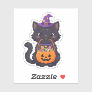 Sticker Joli chat noir 'Trick or Treat' pour Halloween 
