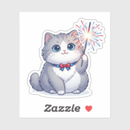 Sticker Joli Chat Rond Tenant un Écier du 4 Juillet