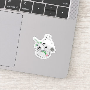 Sticker Joli Chien Blanc Tenant une Fleur Rose