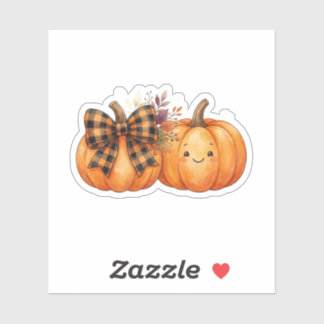 Sticker Joli Citrouille Avec Nœud À Carreaux Rétro Automne