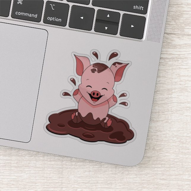 Sticker Joli Cochon Jouant Dans La Boue (Détail)