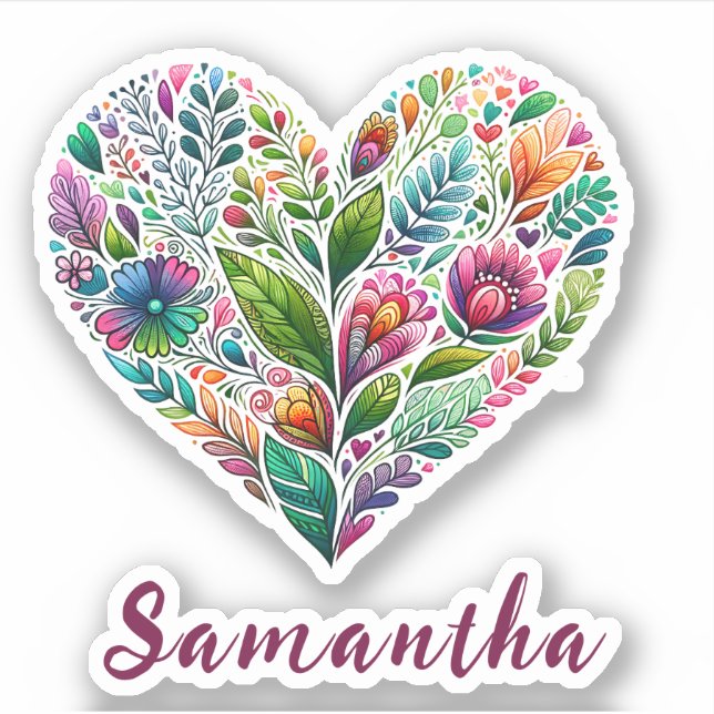 Sticker Joli Coeur Floral Avec Le Nom Vinyl (Devant)