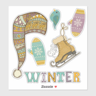 Sticker Joli collage hiver patins à glace tricot casquette