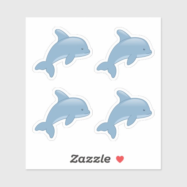 Sticker Joli dauphin de saut en caricature, Ensemble de 4 (Feuille)