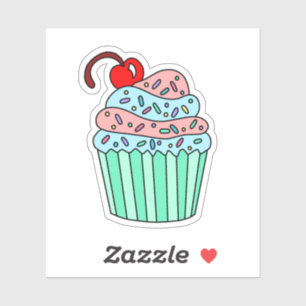Sticker Joli dessin à la main Cartoon rose et bleu Cupcake