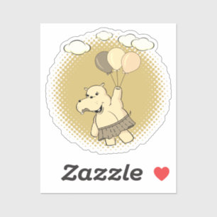 Sticker Joli Dessin Hippo Volant Avec Ballons