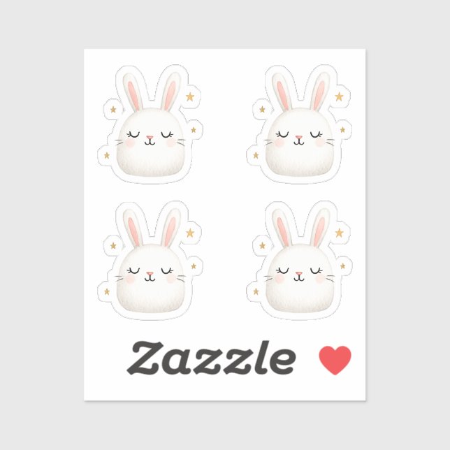 Sticker Joli Ensemble De Face De Lapin - Jeu De Lapin Blan (Feuille)