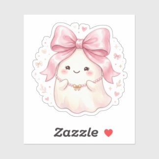 Sticker Joli Fantôme Coquette Avec Ruban De Satin Rose Hal