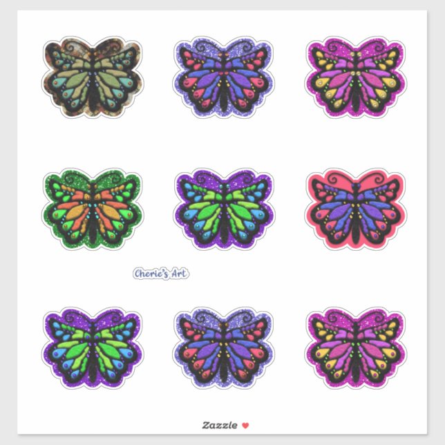 Sticker Joli Faux Felt Poulé Glitterie Look Papillons (Feuille)