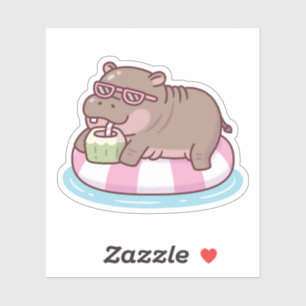 Sticker Joli Hippo Chilling Sur Flotte De La Piscine Boire